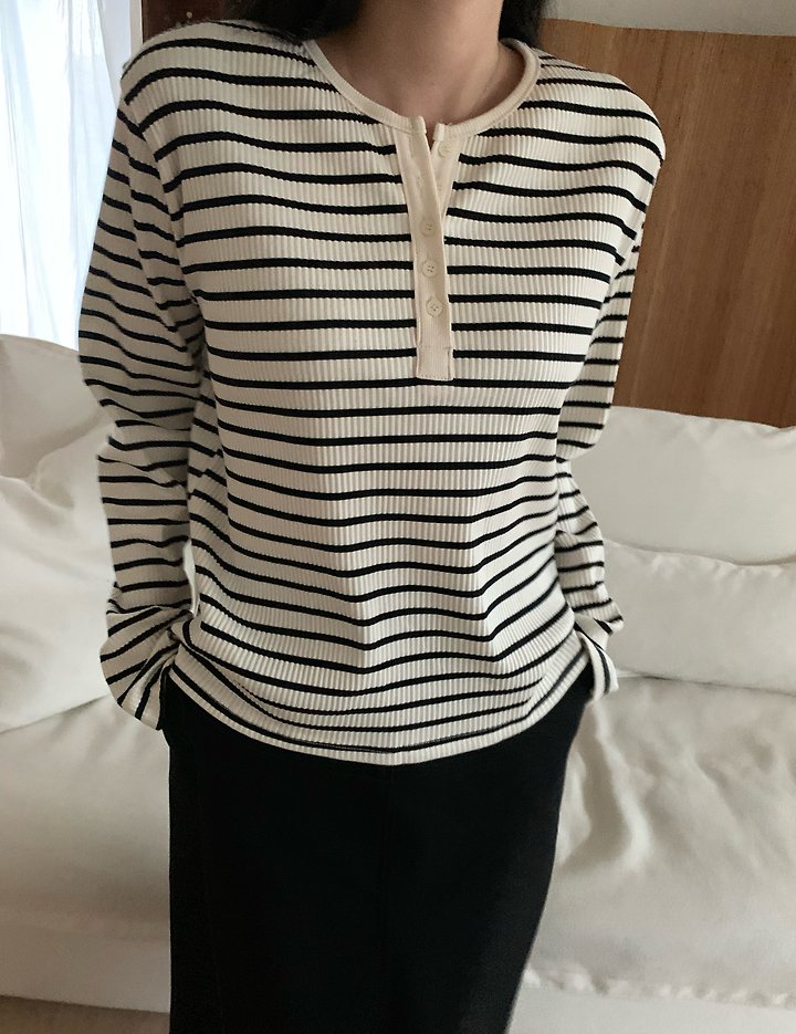 Loose Striped Button Tee by Allu for Women - view 1