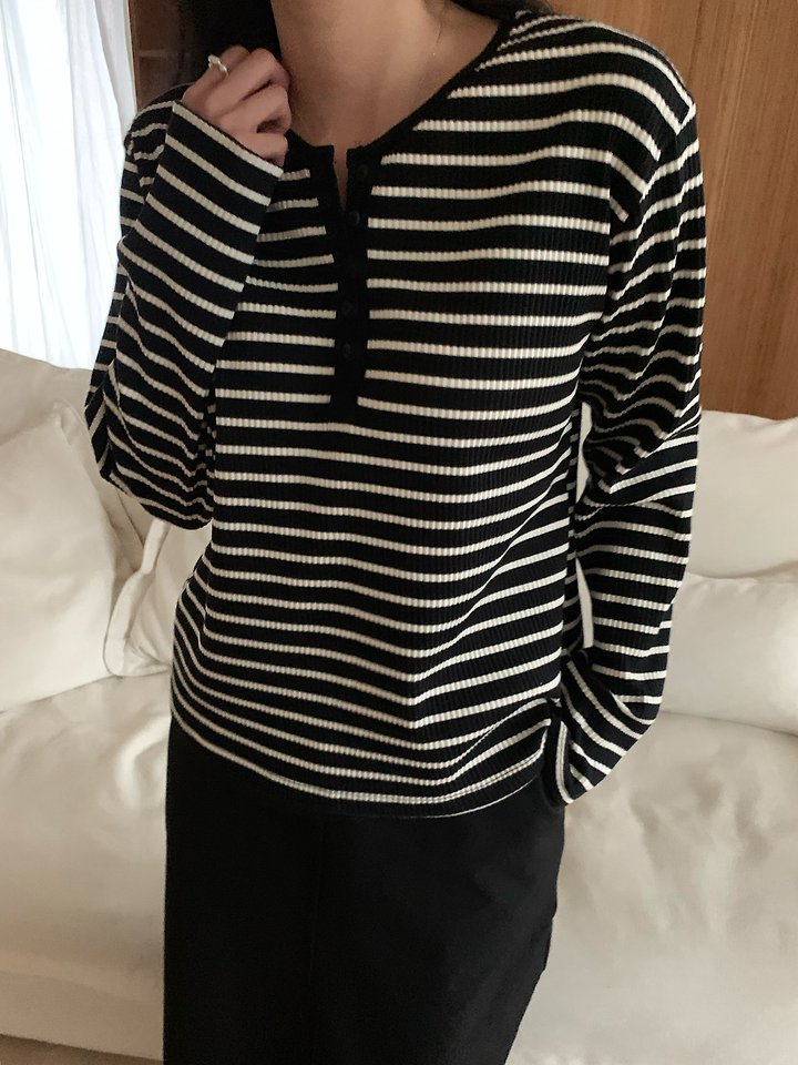 Loose Striped Button Tee by Allu for Women - view 3