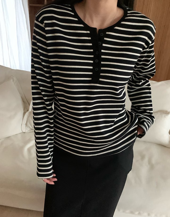 Loose Striped Button Tee by Allu for Women - view 2