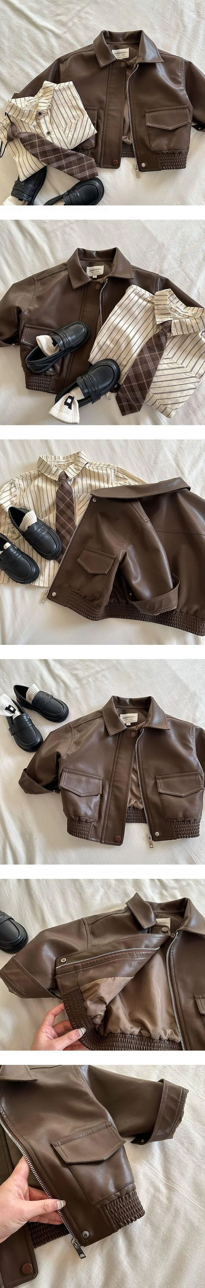 Two Pocket Classic Leather Jacket by Ante J for Child - view 1
