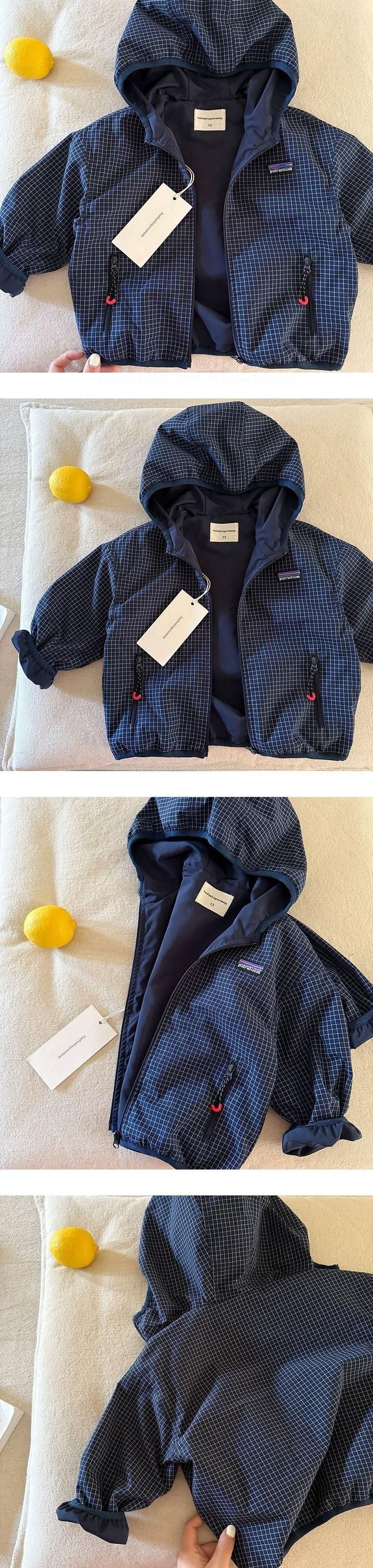Navy Check Hooded Jacket by Ante J for Child - view 1