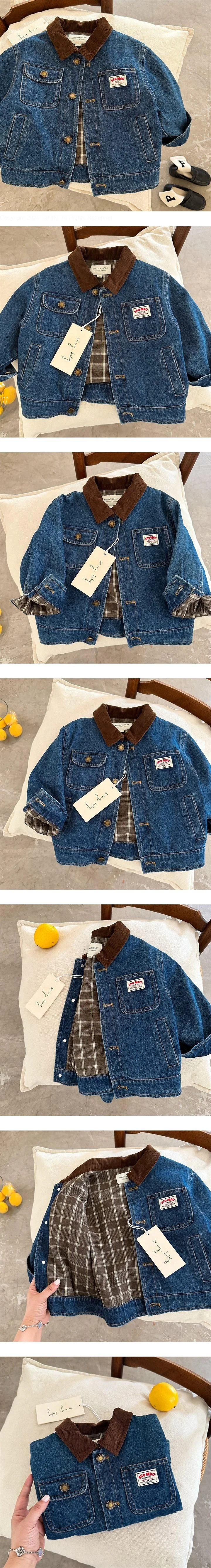 Bro Collar Check Denim Jacket by Ante J for Child - view 1