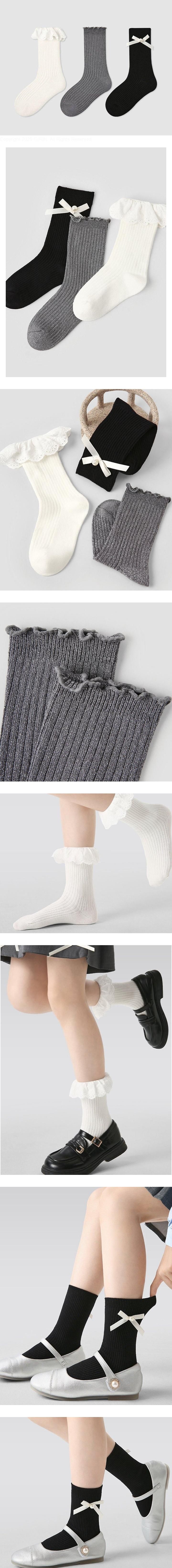 Black & White Lace Ribbon Socks Set by Ante J for Child - view 1