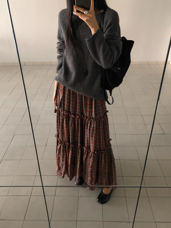 Check Shirring Maxi Skirt by Baguette for Women - view 4