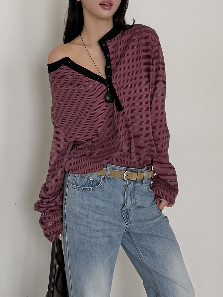 Stripe Button Tee by Baguette for Women - view 7