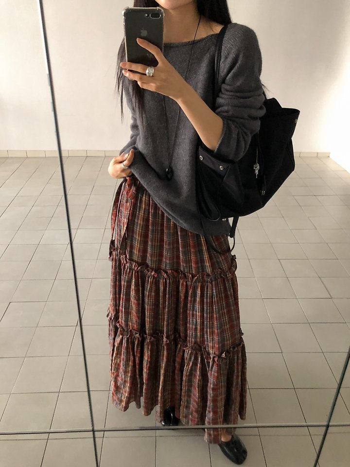 Check Shirring Maxi Skirt by Baguette for Women - view 5