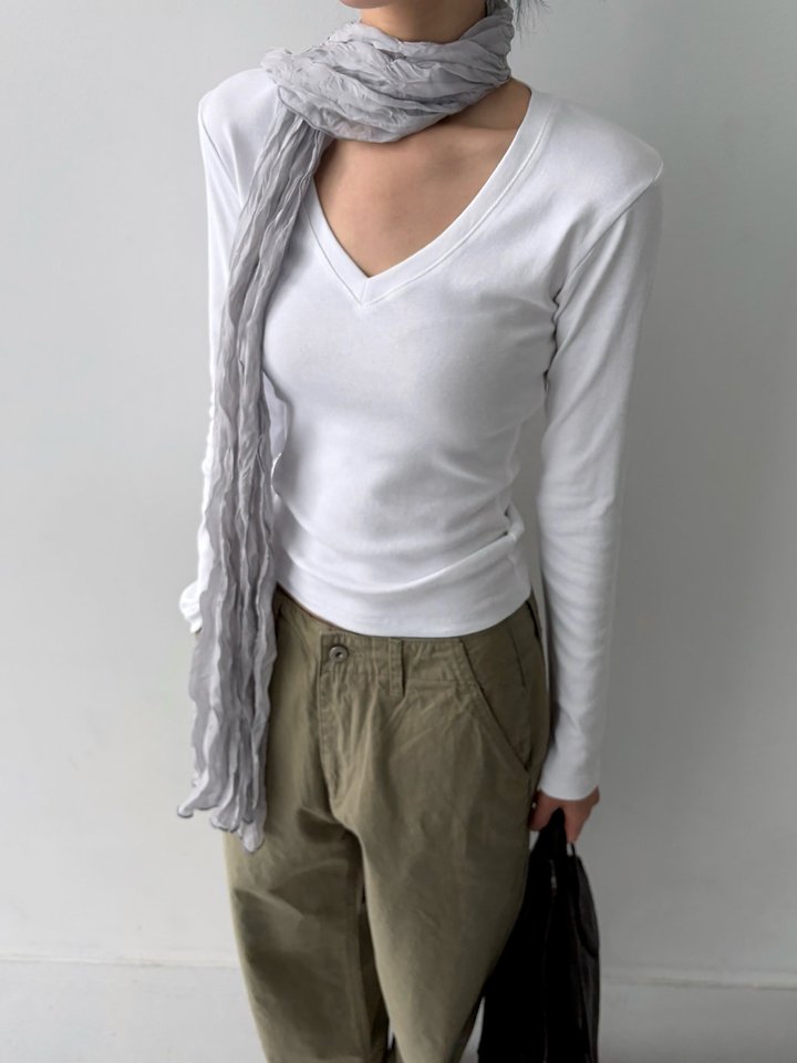 V-neck Slim Long Sleeved Tee by Cover for Women - view 4