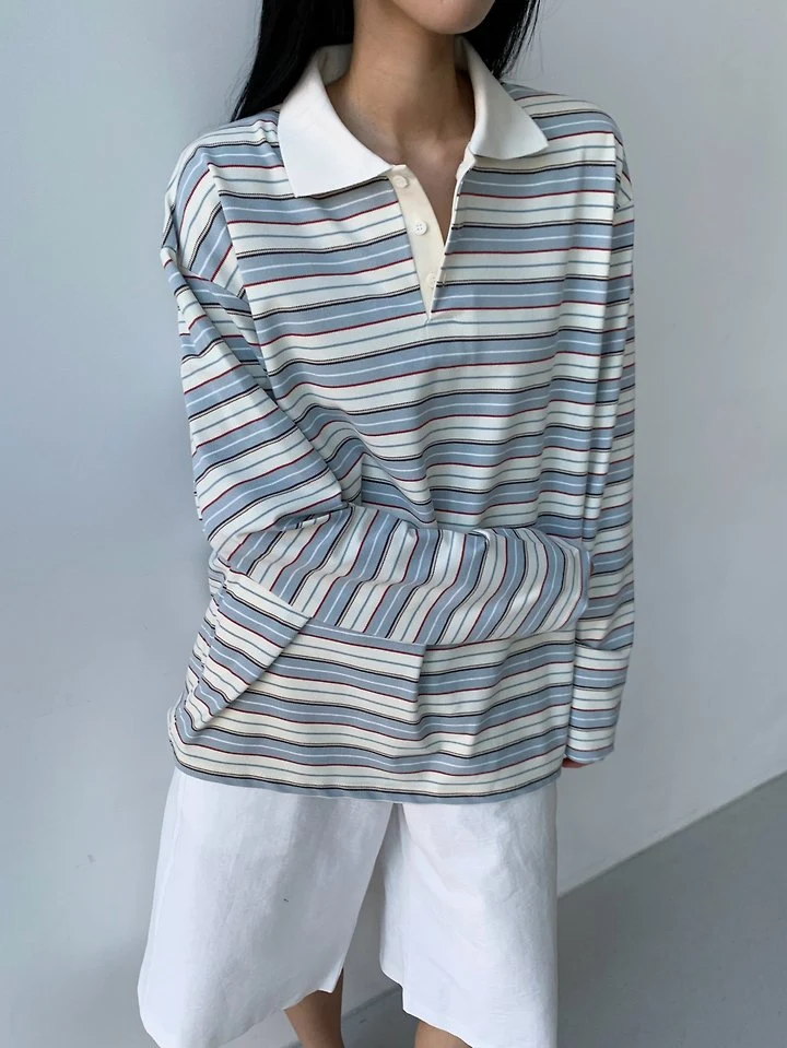 Tommy Stripe Collar Tee by Cover for Women - view 2