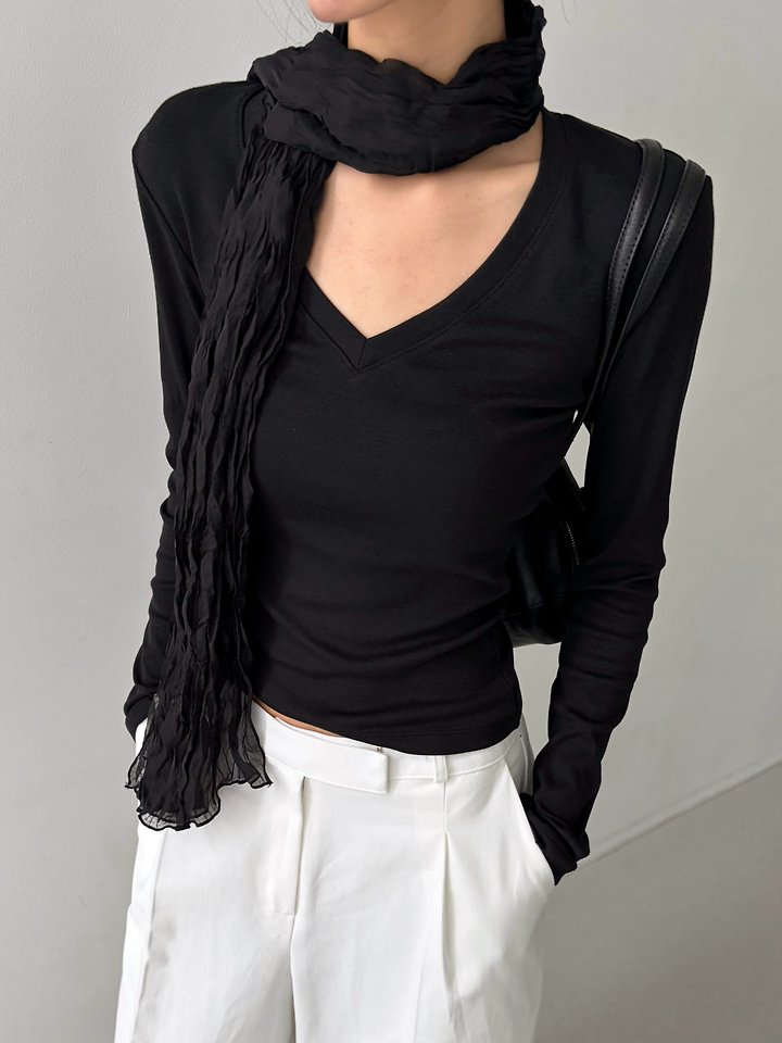 V-neck Slim Long Sleeved Tee by Cover for Women - view 5