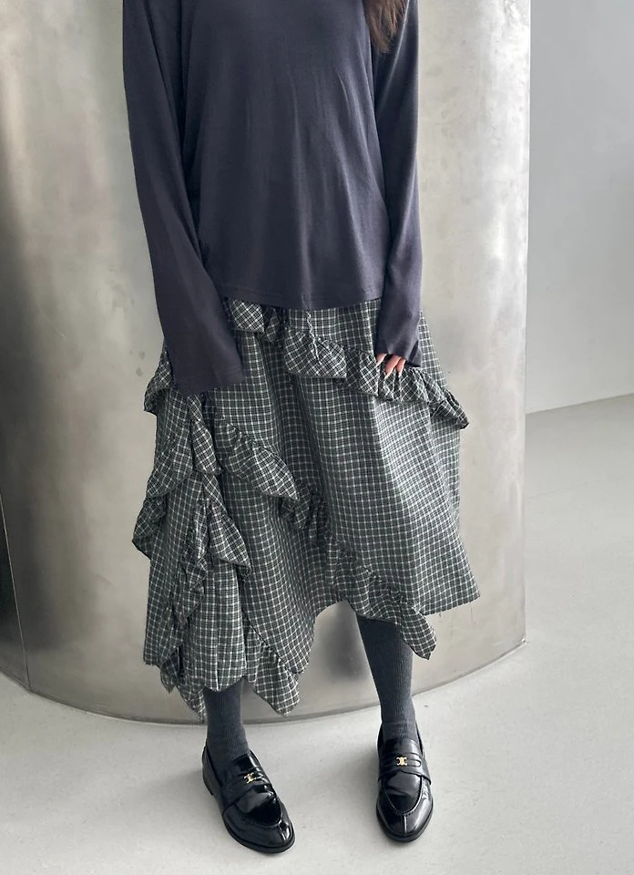 Unbalanced Check Ruffle Skirt by Dress U for Women - view 11