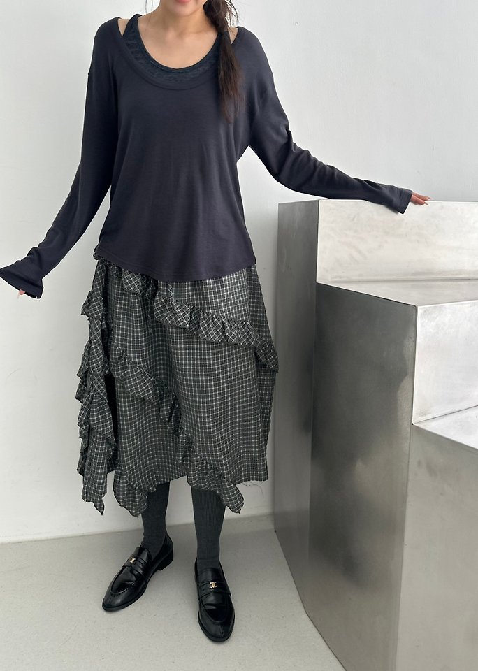 Unbalanced Check Ruffle Skirt by Dress U for Women - view 3