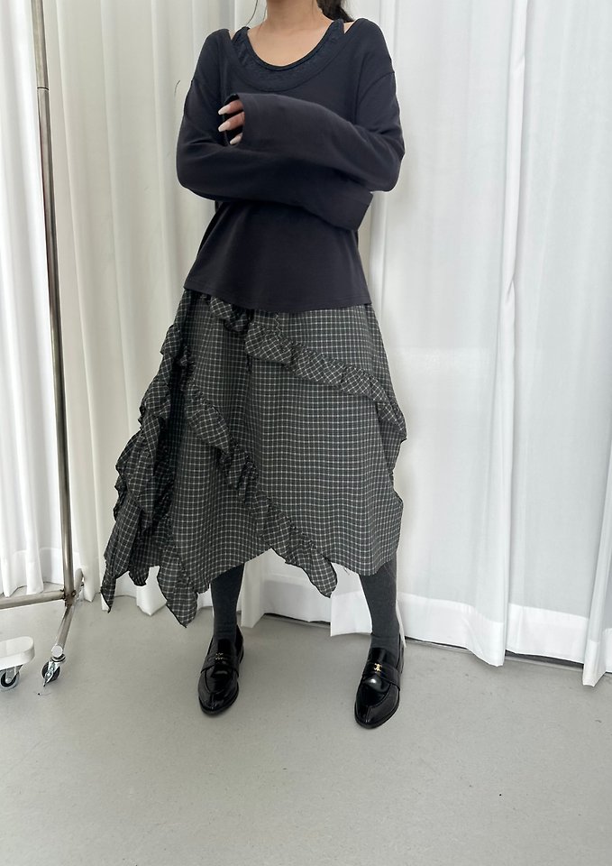 Unbalanced Check Ruffle Skirt by Dress U for Women - view 9