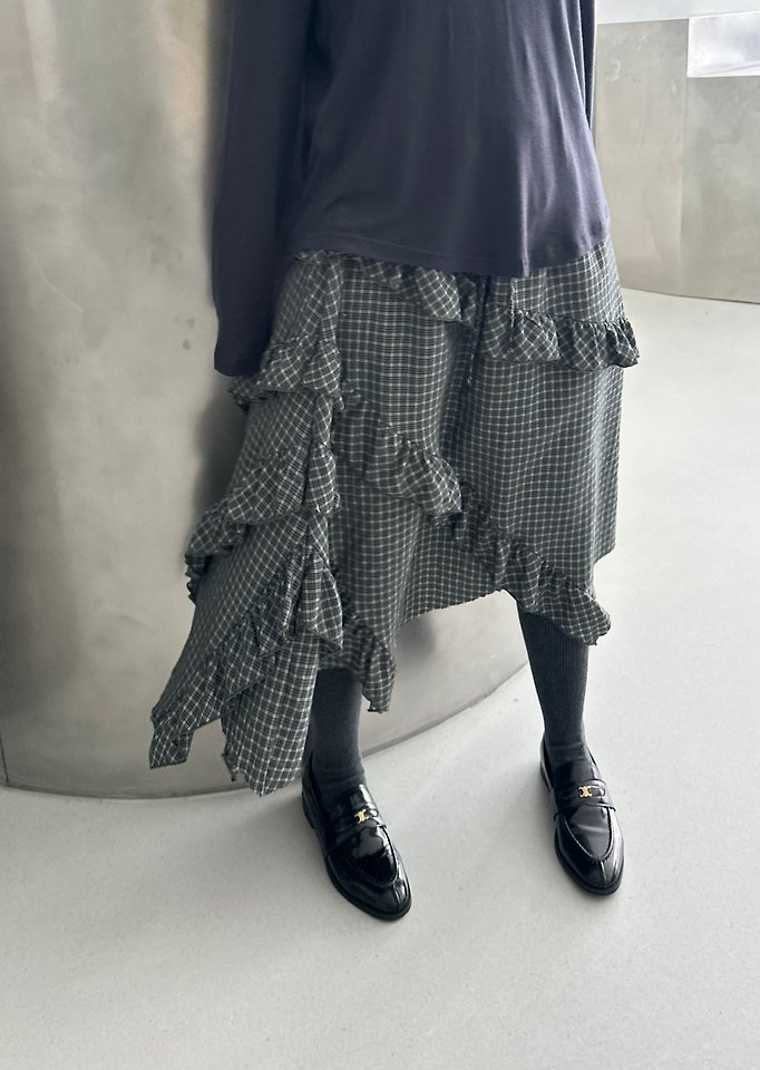 Unbalanced Check Ruffle Skirt by Dress U for Women - view 2