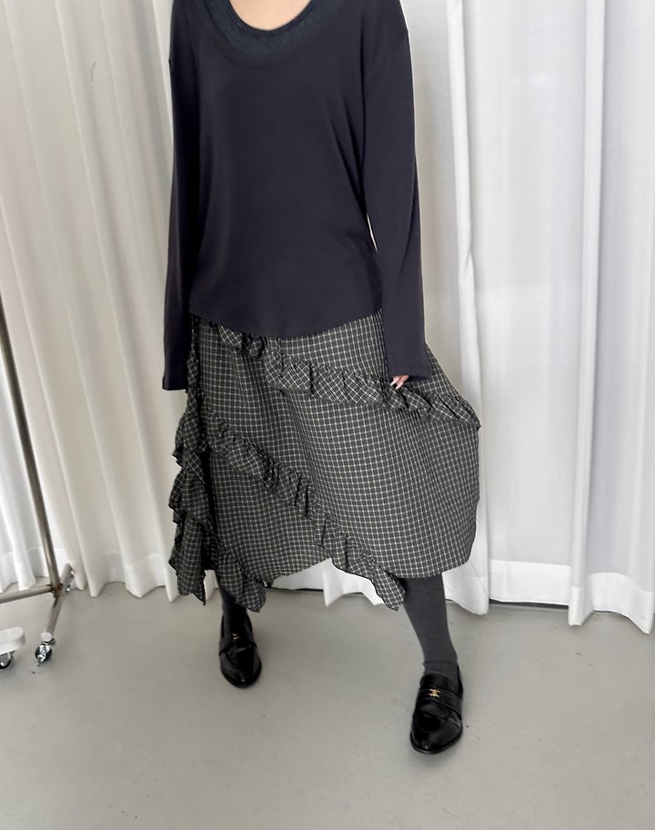 Unbalanced Check Ruffle Skirt by Dress U for Women - view 10