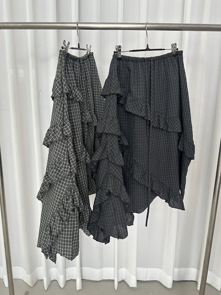 Unbalanced Check Ruffle Skirt by Dress U for Women - view 4