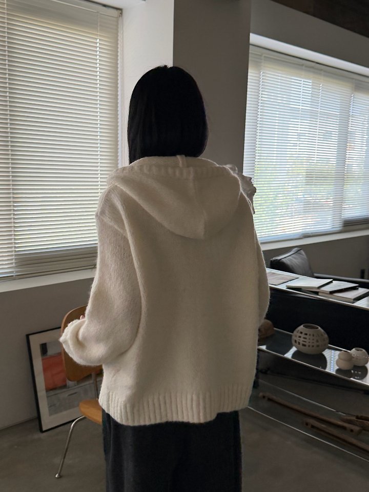 Hooded Wool V-Neck Knit by Foset for Women - view 8