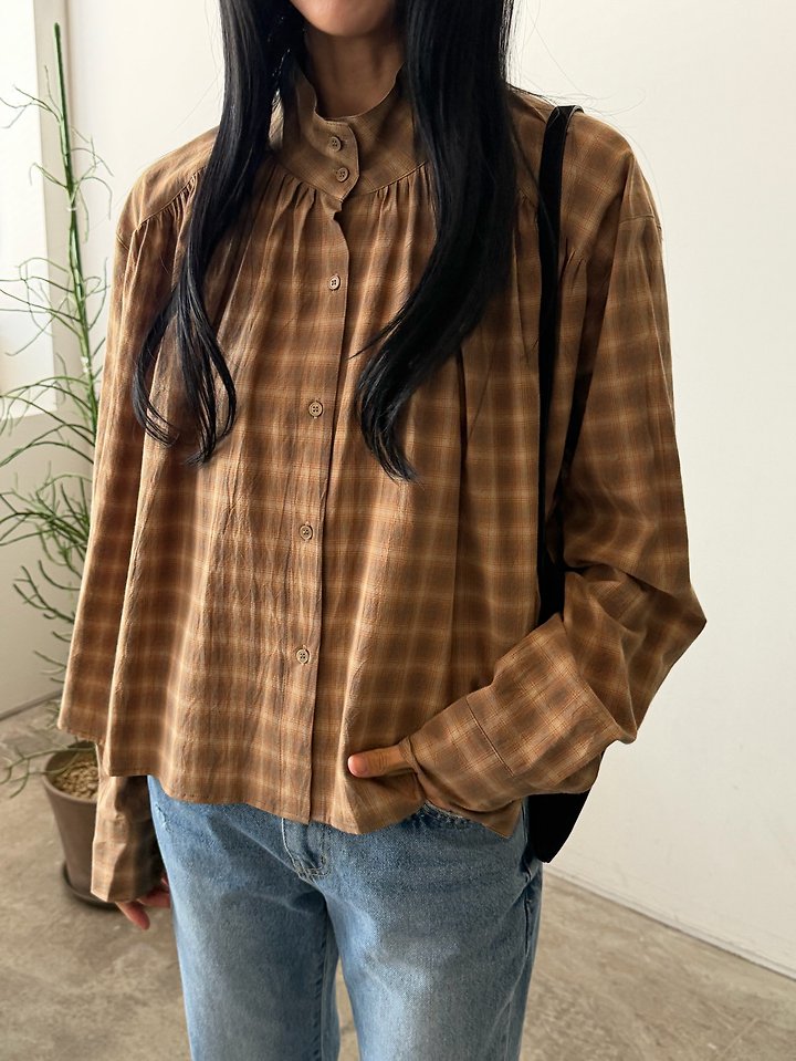 Button Neck Shirring Blouse by Foset for Women - view 3