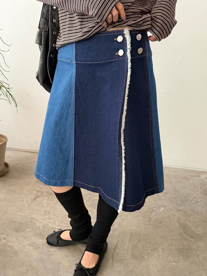Denim Color Block Skirt by Foset for Women - view 10
