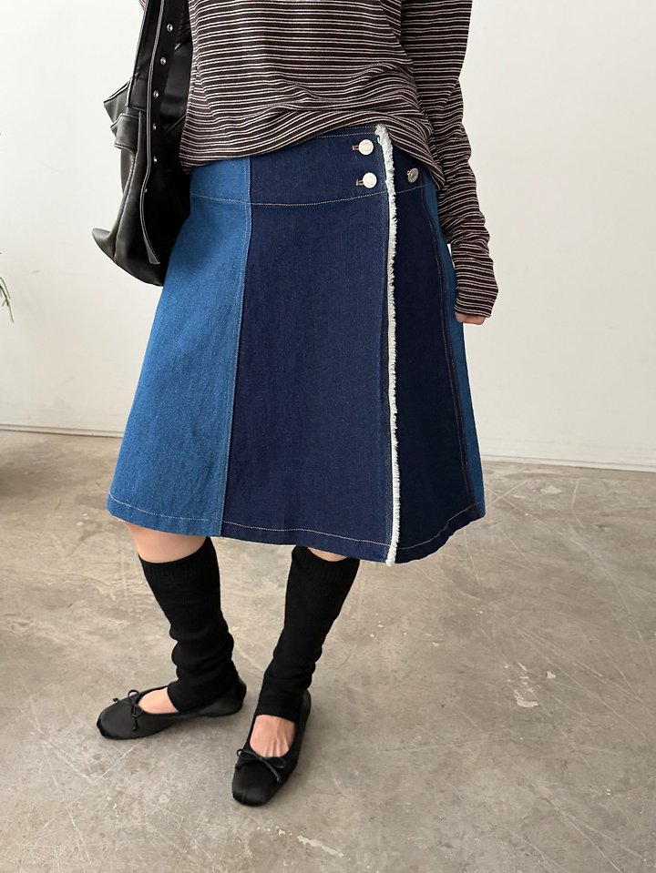 Denim Color Block Skirt by Foset for Women - view 11