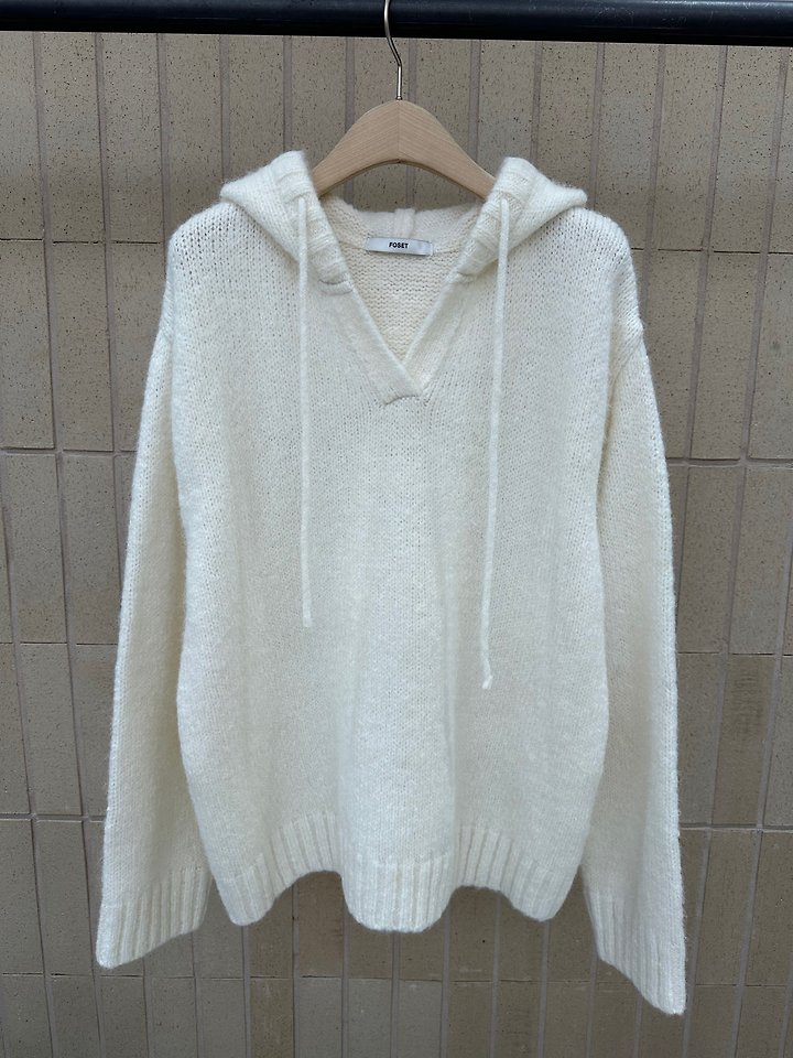 Hooded Wool V-Neck Knit by Foset for Women - view 1
