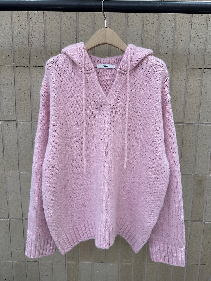 Hooded Wool V-Neck Knit by Foset for Women - view 2