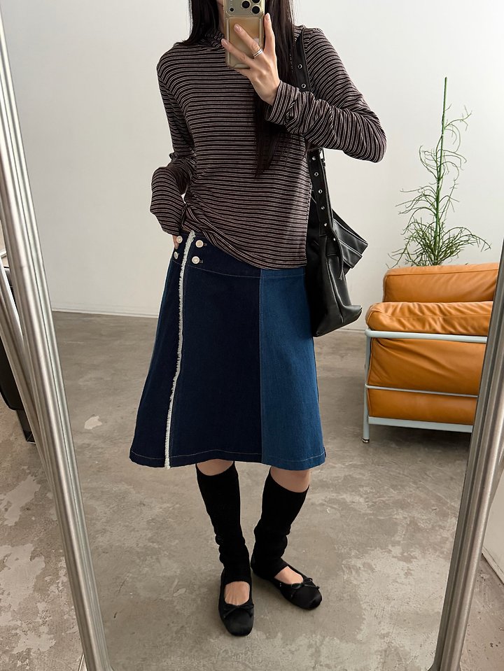 Denim Color Block Skirt by Foset for Women - view 7