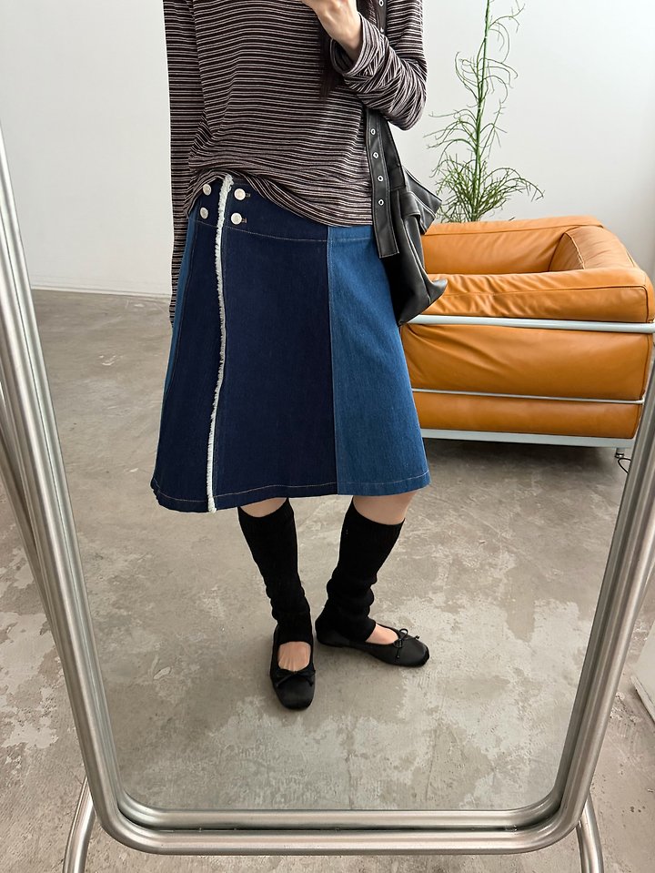 Denim Color Block Skirt by Foset for Women - view 8