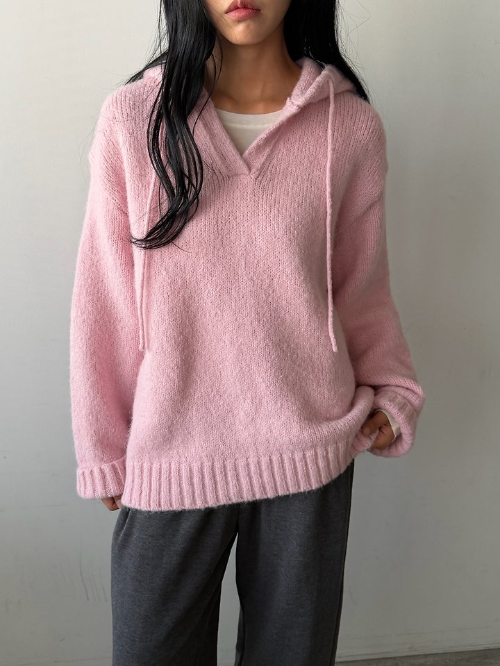 Hooded Wool V-Neck Knit by Foset for Women - view 9