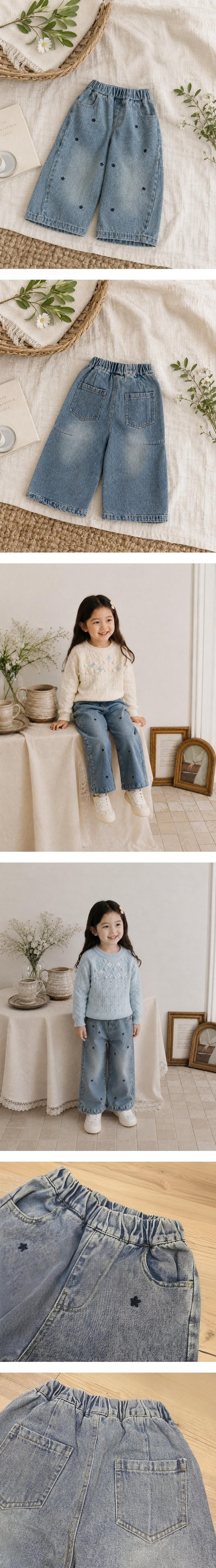Daisy Embroidered Denim Pants by Hanacoco for Child - view 1