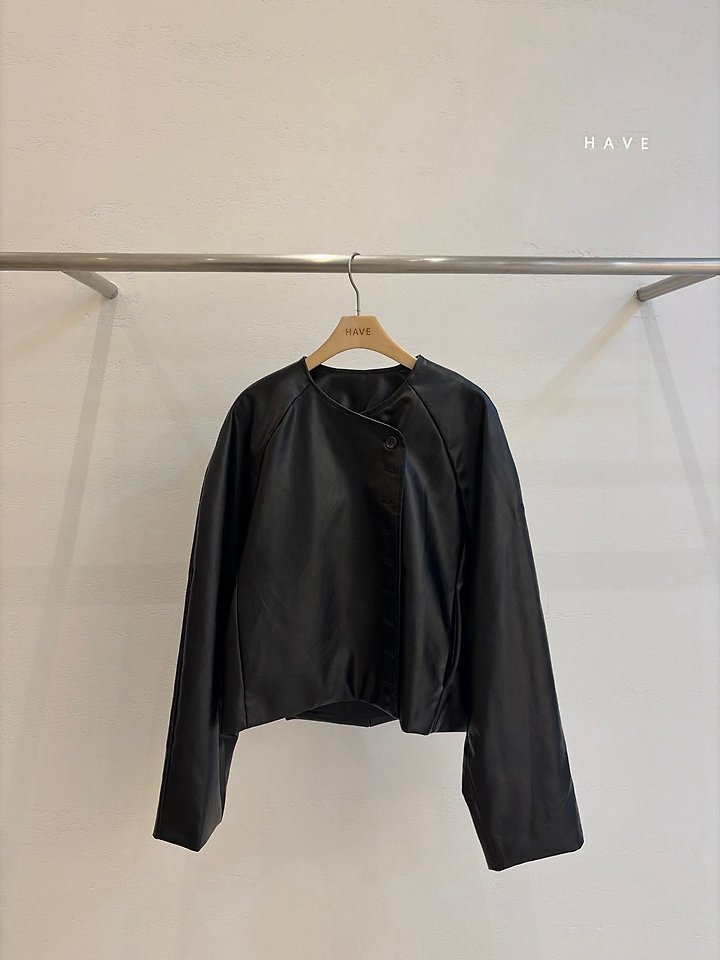Volume Button Leather Jacket by Have for Women - view 2