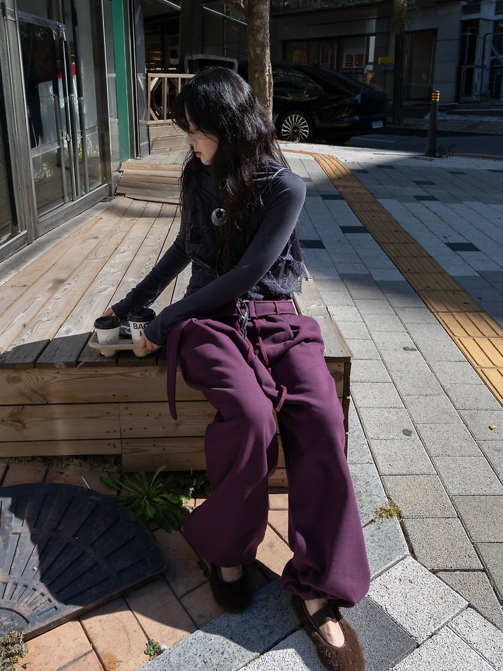 Premium Heavy Weight Belted Sweat Pants by Inssense for Women - view 5