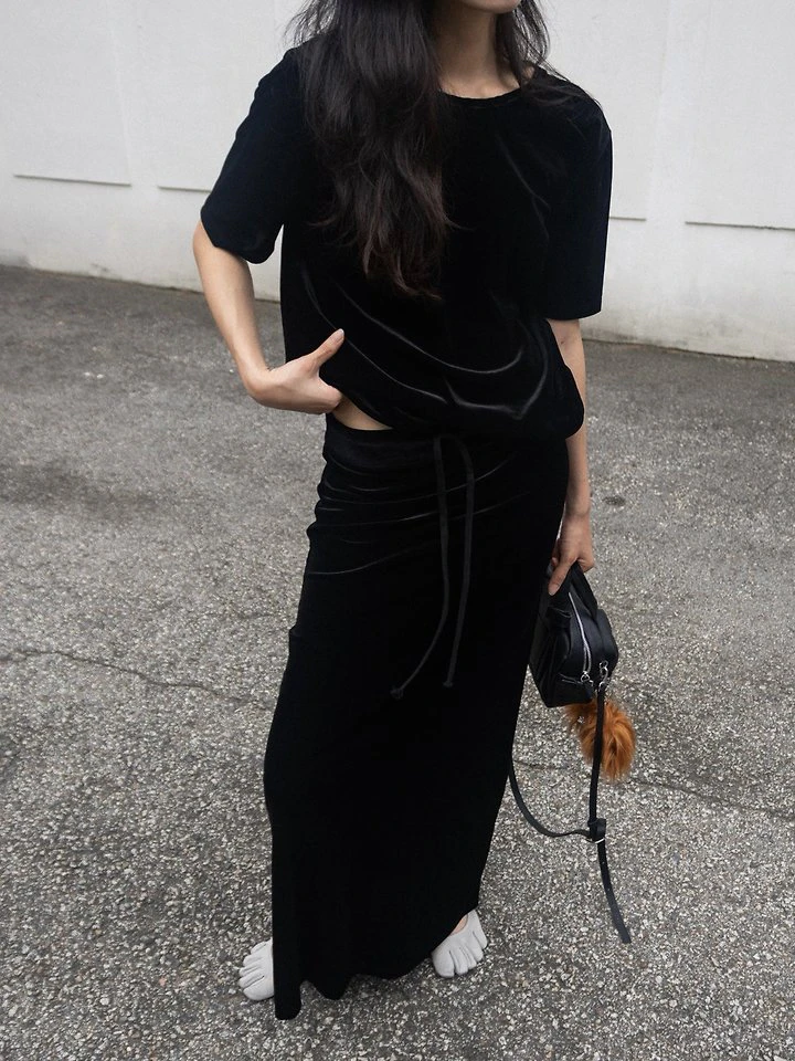 Velvet Loose Fit Backless Short Sleeve T-Shirt by Inssense for Women - view 3