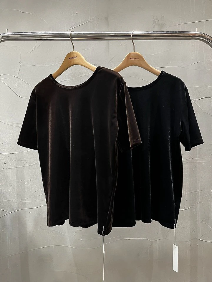 Velvet Loose Fit Backless Short Sleeve T-Shirt by Inssense for Women - view 9