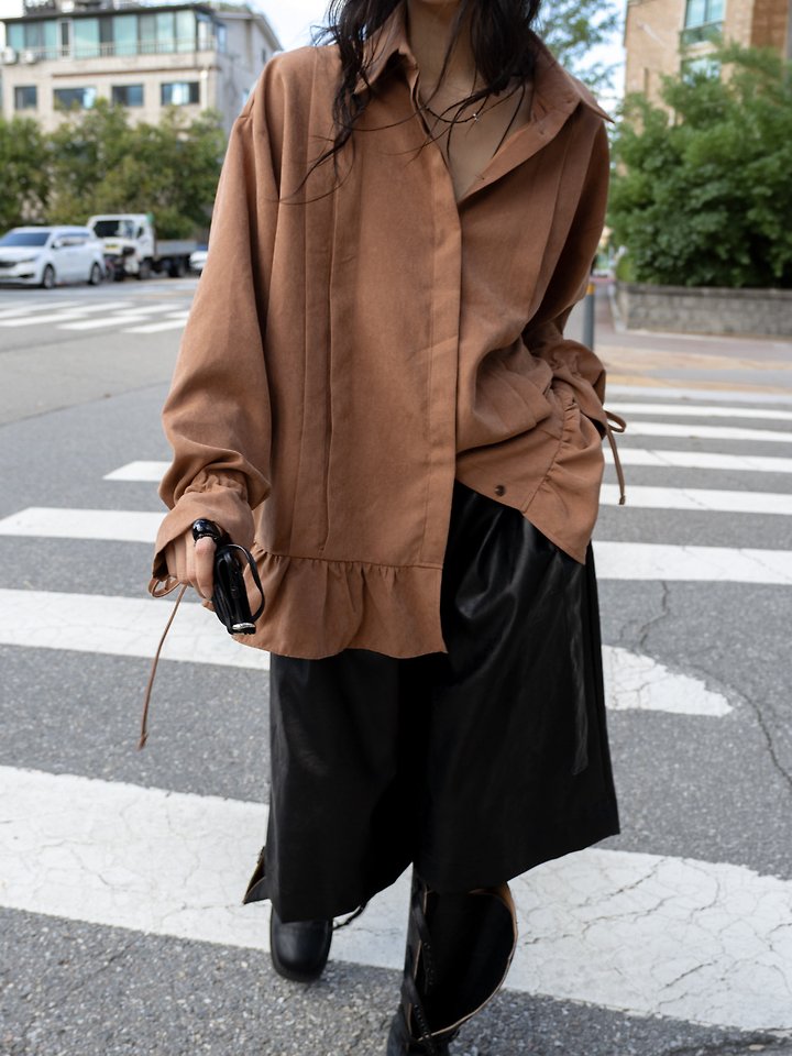 Suede Pintuck Shirring Blouse by Inssense for Women - view 1