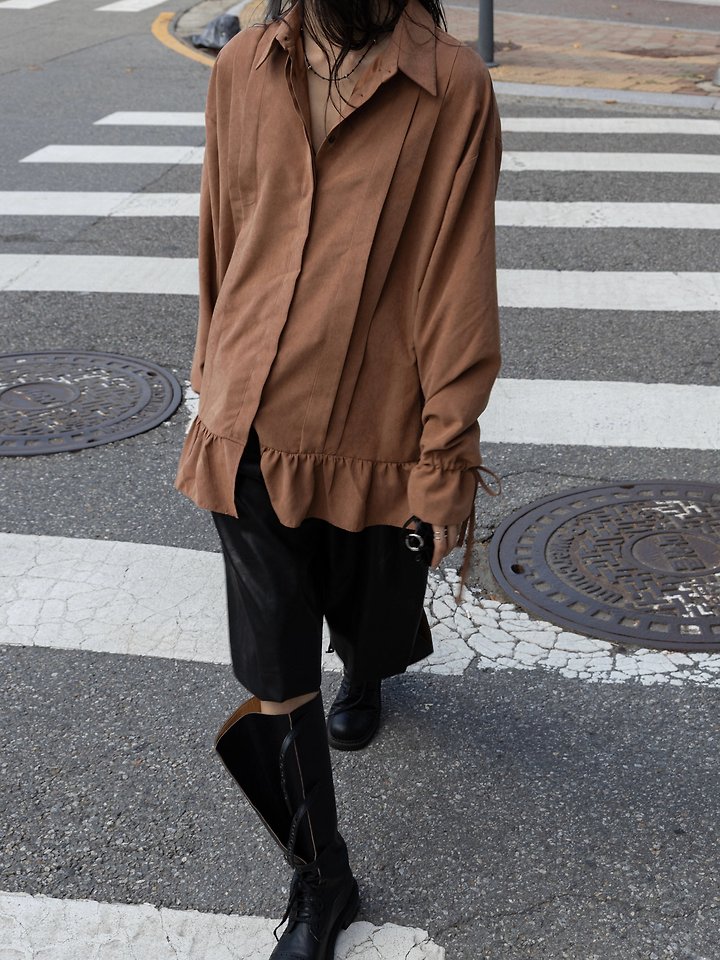 Suede Pintuck Shirring Blouse by Inssense for Women - view 6