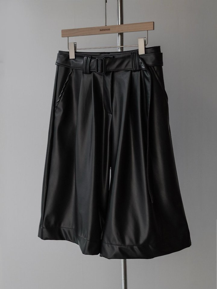 Leather Belted Bermuda Trousers by Inssense for Women - view 6