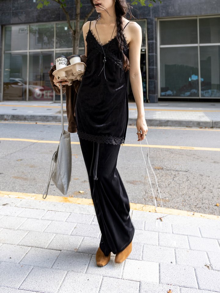 Velvet Lace Side Slit Sleeveless Top by Inssense for Women - view 1