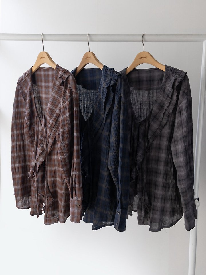 Washed Crinkle Check Ruffle Blouse by Inssense for Women - view 11