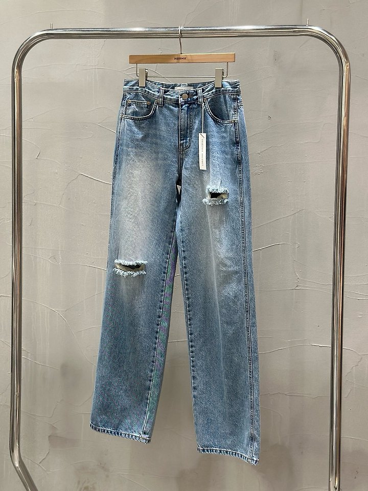 Edge Back Damage Straight Denim Pants by Inssense for Women - view 10