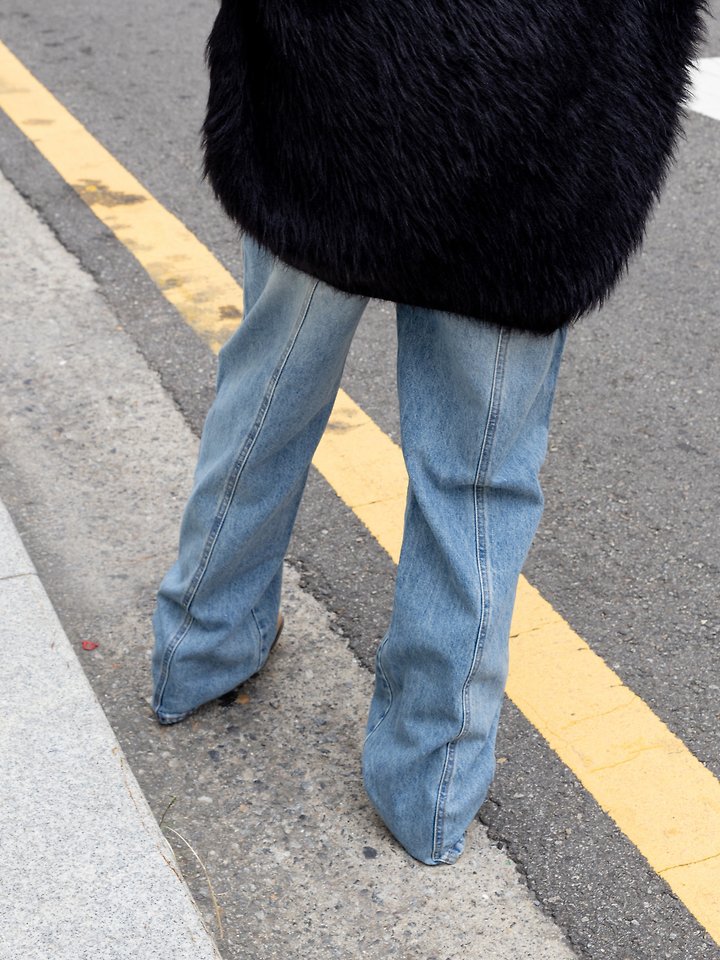 Edge Back Damage Straight Denim Pants by Inssense for Women - view 6