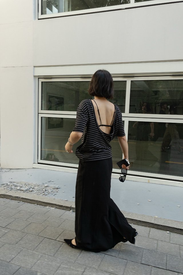 Tencel Striped Backless T-Shirt by Inssense for Women - view 11