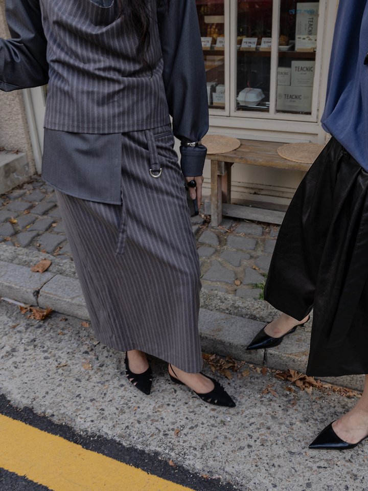 Pinstripe Belted Maxi Skirt by Inssense for Women - view 3