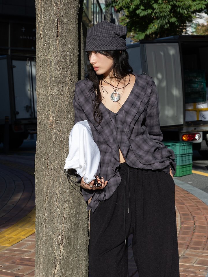 Washed Crinkle Check Ruffle Blouse by Inssense for Women - view 3