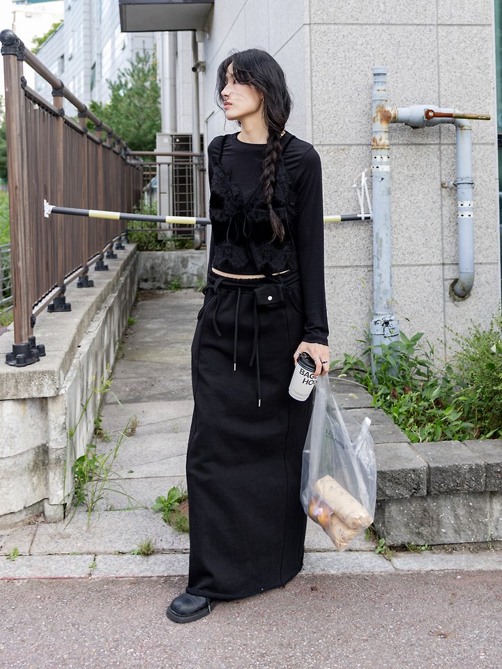 Strap 2-Way Pocket Sweat Maxi Skirt by Inssense for Women - view 6