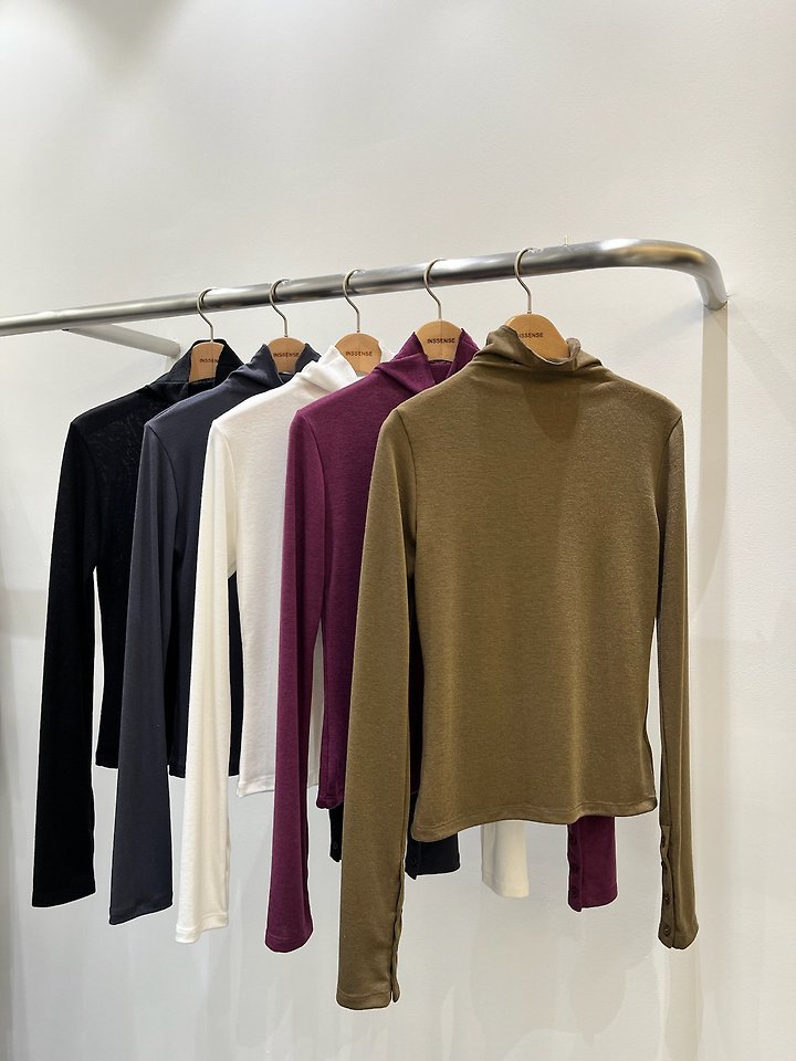 Button Sleeve Wool High-Neck Top by Inssense for Women - view 10