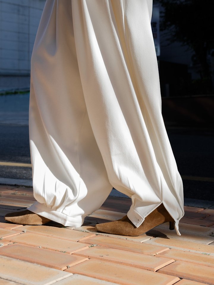 Wool Blended Pleated Pintuck Wide Harem Pants by Inssense for Women - view 5