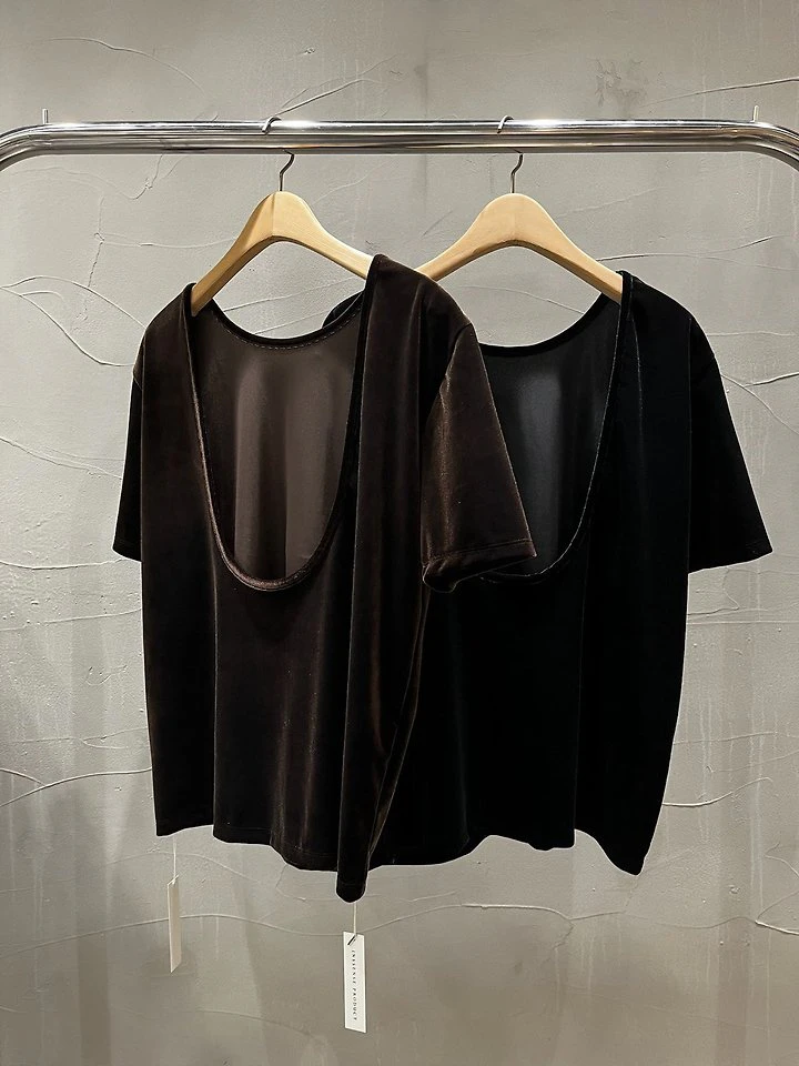 Velvet Loose Fit Backless Short Sleeve T-Shirt by Inssense for Women - view 10