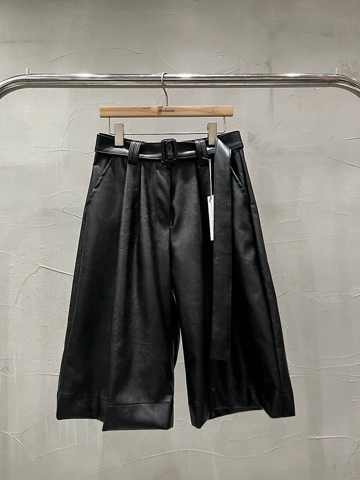 Leather Belted Bermuda Trousers by Inssense for Women - view 7