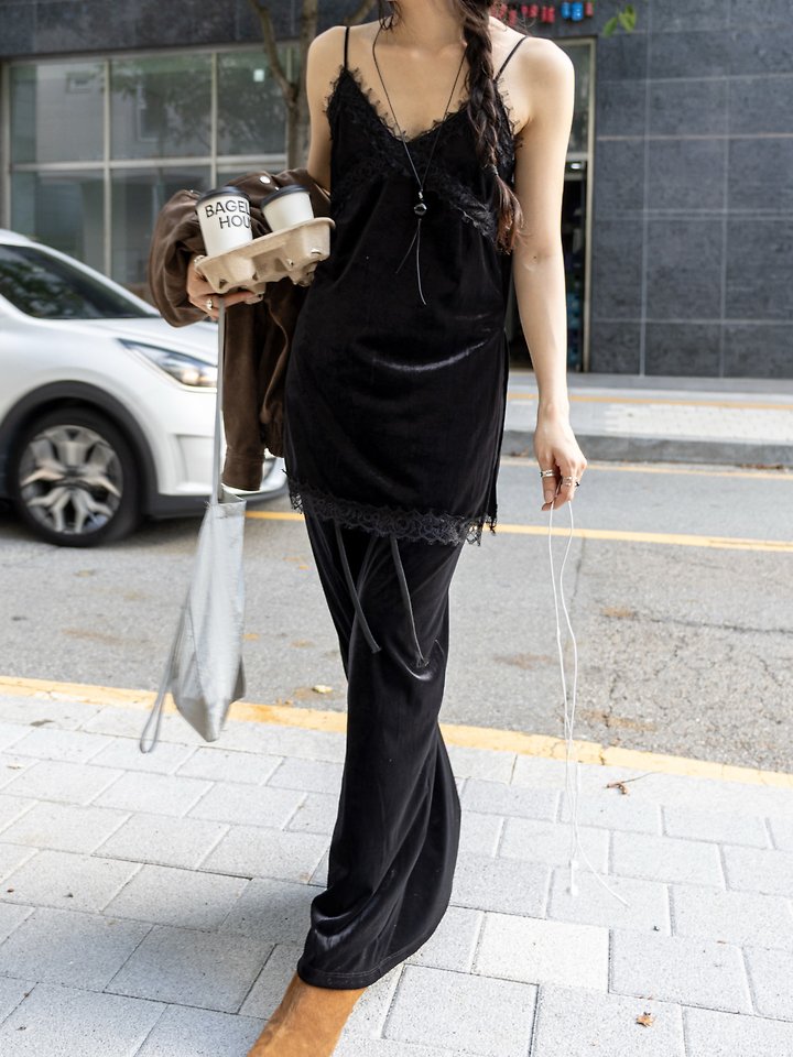 Velvet Lace Side Slit Sleeveless Top by Inssense for Women - view 2