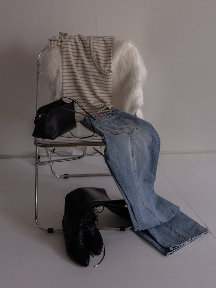 Edge Back Damage Straight Denim Pants by Inssense for Women - view 9